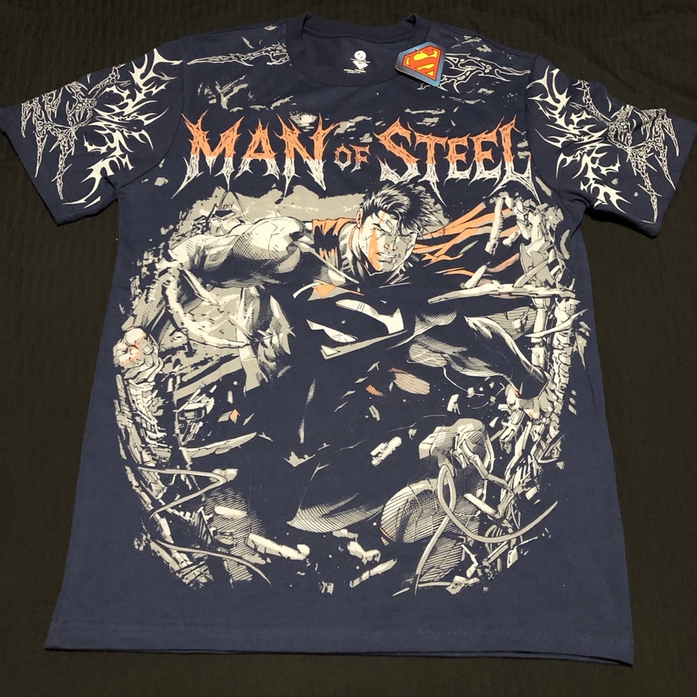 DC Superman Men OF Steel Men's T-Shirt, Size Large, Navy/Blue, Relaxed Fit